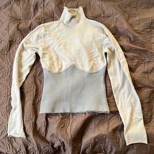 Zara Two tone grey turtleneck sweater with corset bodice detail